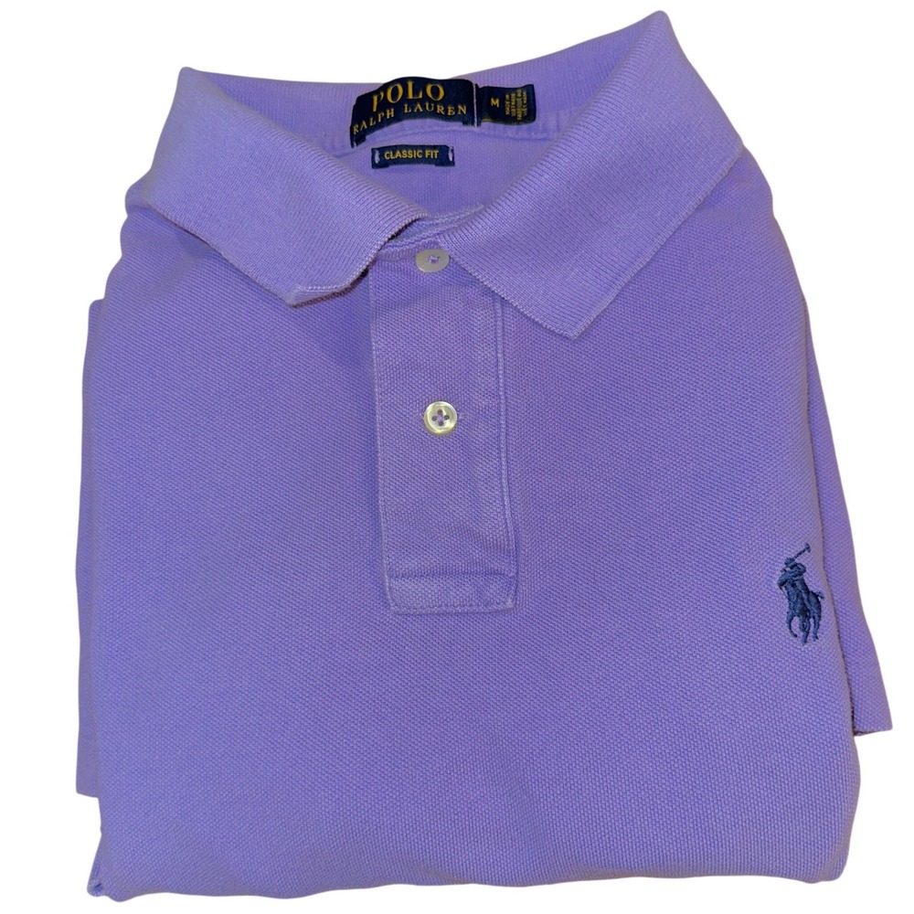 Polo Ralph Lauren Mens Classic Fit Mesh Polo Shirt Purple Medium Short Sleeve‎